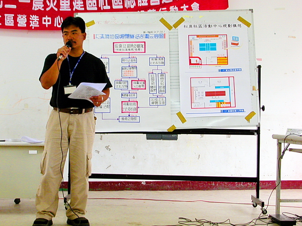 清境社區營造員楊天福於第五次新部落行動大會中報告計畫內容（2002.08.04）